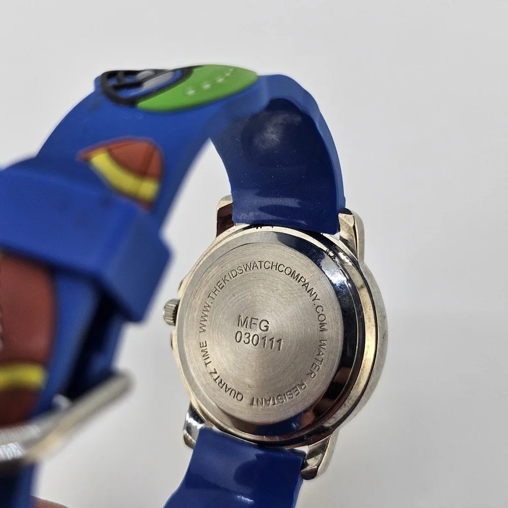 Boys Football Analog Watch 28MM White Dial Multicolor Plastic Bands New Battery